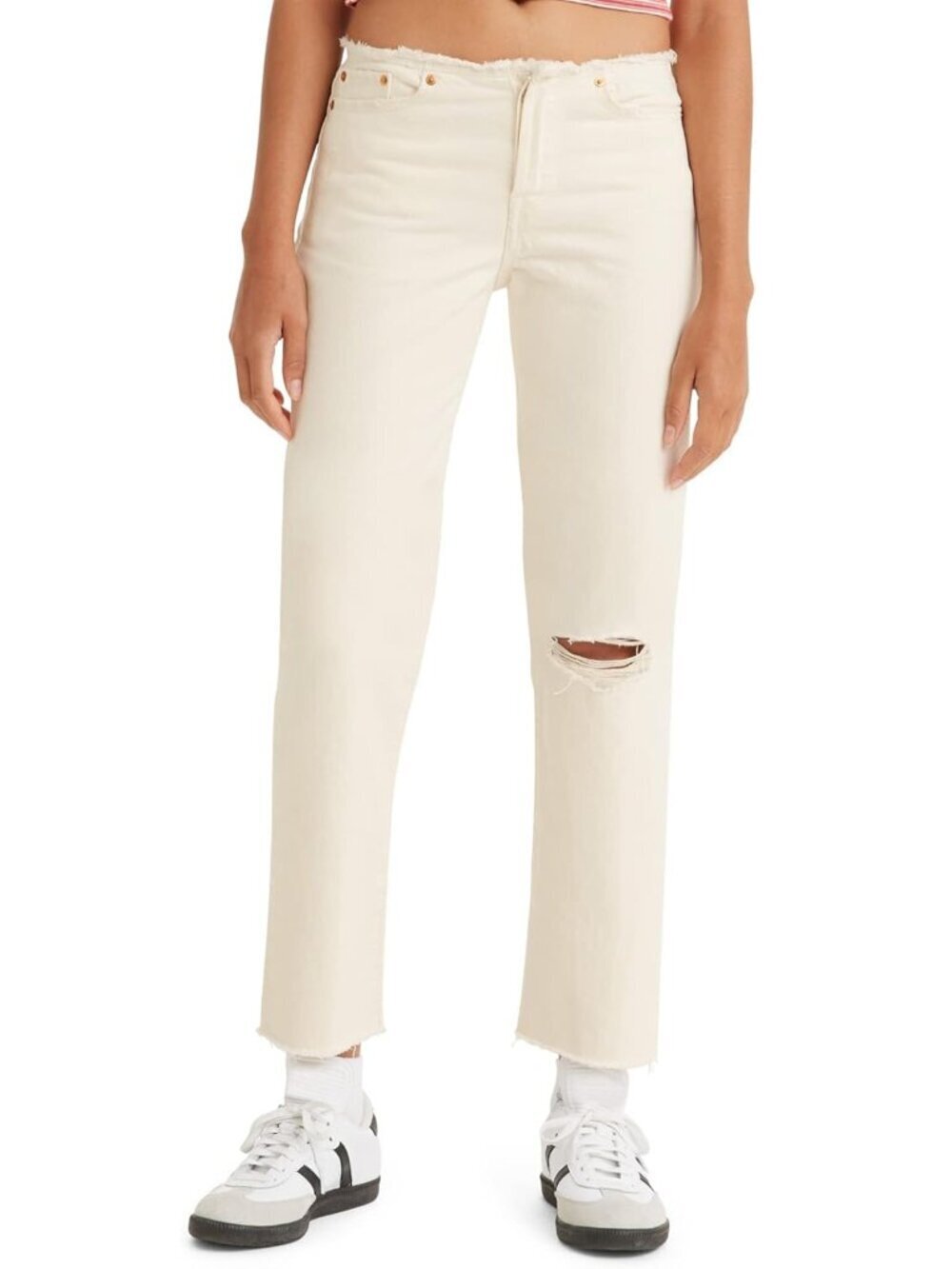 NWT New Levi's Wedgie Straight Leg Ripped Waistband Jeans In White Size 30 x 28
